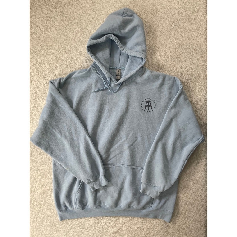 Barstool Sports Mens XL Hoodie Light Blue Colorado Skeleton Snowboard Graphic